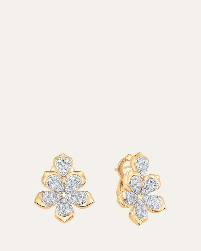 18K Two-Tone Gold Lierre Diamond Partial Pear Flower Stud Earrings